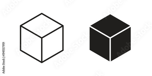 Cube icon black, line, flat vector, isolated illustration.