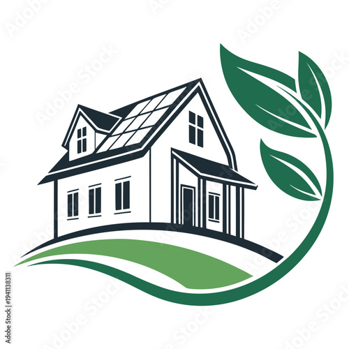 Eco Real Estate Logo with House and Leaf Green Housing Vector Design