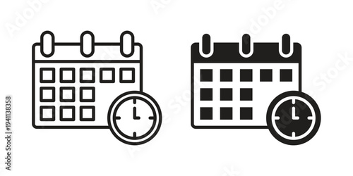 Deadline icon black, line, flat vector, isolated illustration.