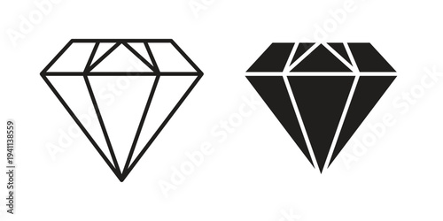 Diamond icon black, line, flat vector, isolated illustration.
