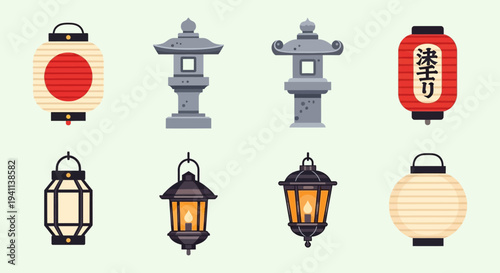 Collection of Japanese Lanterns and Stone Lamps