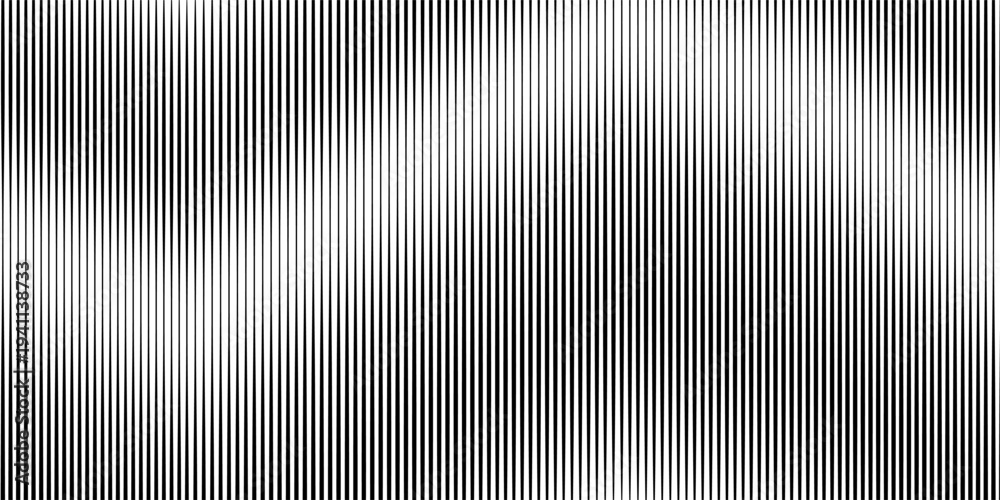 Fototapeta premium Narrow black-white vertical lines. Symmetric geometric ornament. Striped seamless pattern, abstract wallpaper. Digital paper for textile print, page fill. Vector