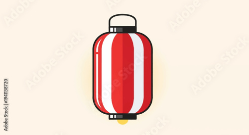 Red and white striped Japanese lantern illuminated against a soft background