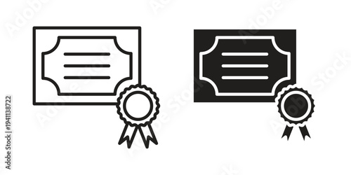 Diploma icon black, line, flat vector, isolated illustration.