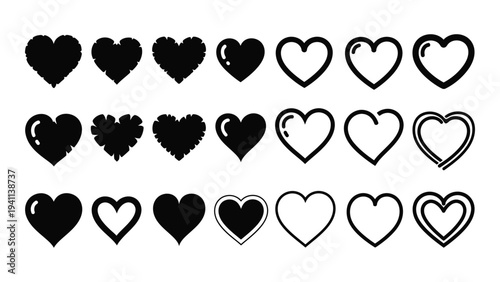A collection of black and white heart shapes
