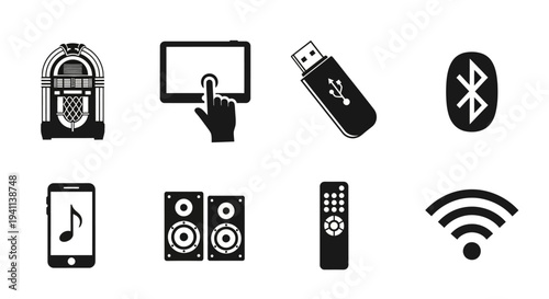 A collection of electronic devices and gadgets on display