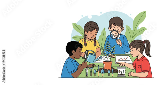 Children engaged in a science experiment learning about plants.