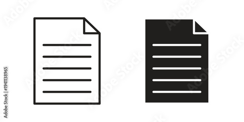 Document icon black, line, flat vector, isolated illustration.