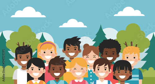 Diverse group of happy children smiling together outdoors 3.