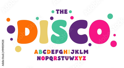 Colorful Alphabet Letters in Disco Setting with Multicolored Background Dots