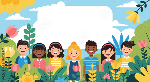 Diverse group of happy children standing together outdoors 16.
