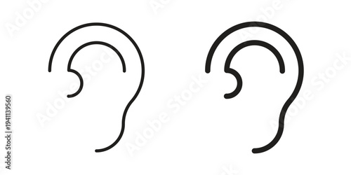 Ear icon black, line, flat vector, isolated illustration.
