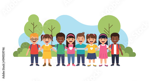 Diverse group of happy children standing together.