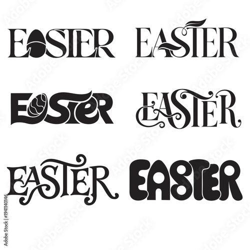 Six Easter Typography Variants Vector — Bold, Script, Ornate, and Decorative Font Styles
