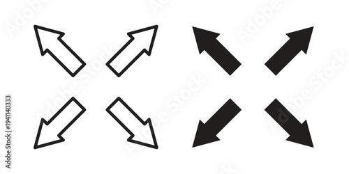 Expand icon black, line, flat vector, isolated illustration.