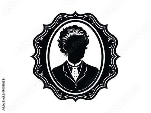 Vintage silhouette portrait of a man in a decorative frame, classic formal attire, historical profile illustration