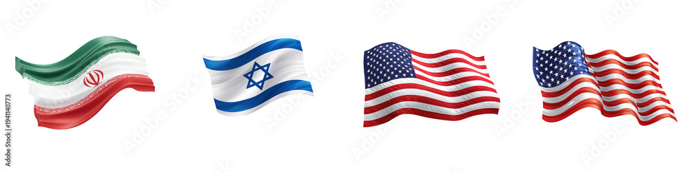 Fototapeta premium 3d America, Israel and Iran flag die cut no bg png for nation decoration purpose.