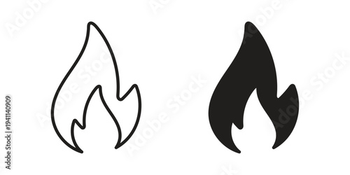 Flame icon black, line, flat vector, isolated illustration.