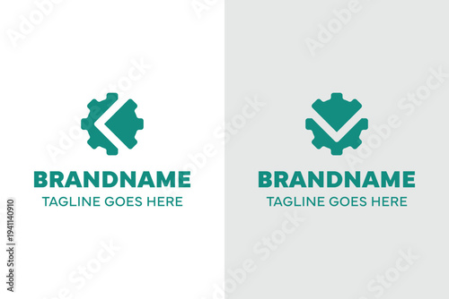 Letter K or V Gear Cog Logo Set, symbolizing precision, mechanics, and reliable performance