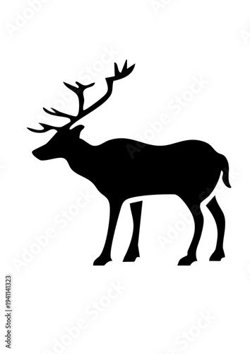 Silhouette of Majestic Stag with Antlers in Profile View, Elegant Wildlife Icon