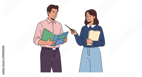Female instructor pointing with a stick towards a smiling man holding an open textbook