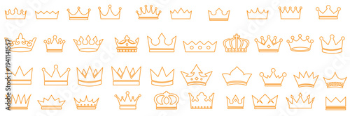 Crown thin line icon set. Silhouette crown collection. Black crown symbol. Editable stroke. Vector illustration.