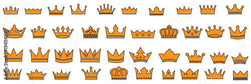 Crown thin line icon set. Silhouette crown collection. Black crown symbol. Editable stroke. Vector illustration.