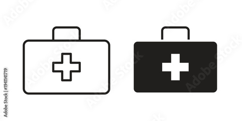 First aid icon black, line, flat vector, isolated illustration.