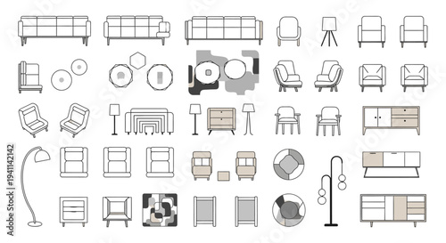 minimalist furniture and home decor line art icons a clean vector collection for modern interior design and plans.