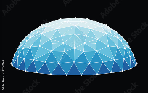 Low poly geometric dome with triangular mesh on dark background