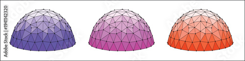 Low poly geometric dome shapes set with colorful gradient design