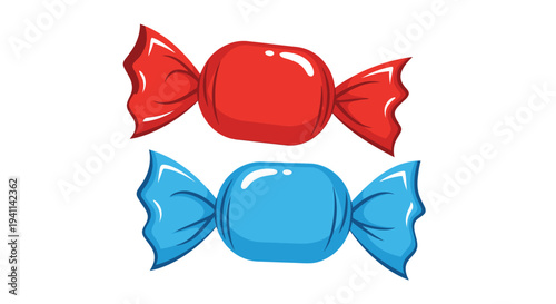 Vibrant red and blue candies individually wrapped, representing sweet treats and confectionery delights for celebratory occasions