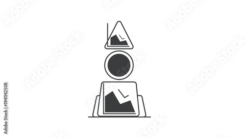 Linear design icon showing a person receiving a landslide warning on a digital screen, symbolizing natural disaster alerts, risk management, or crisis communication.