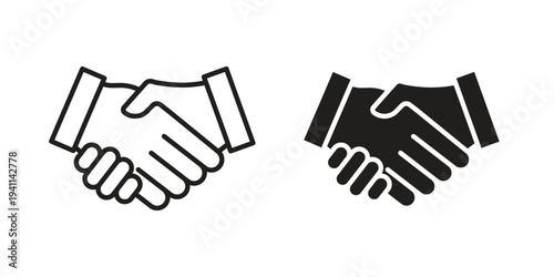 Handshake icon black, line, flat vector, isolated illustration.