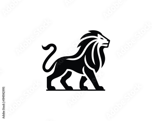 Black Lion Silhouette Walking Side View Logo Minimalist Emblem