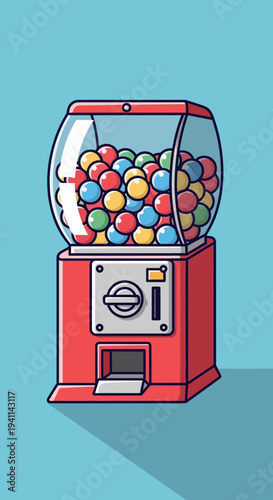 Retro Gumball Machine Filled with Colorful Candies on a Blue Background