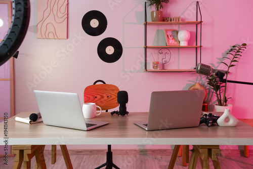 Podcaster's workplace with ...