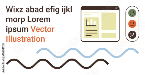 Digital analytics, user experience, data management, website feedback, interaction design, performance tracking. Illustrated screen interface with text, graph and feedback icons. Digital analytics