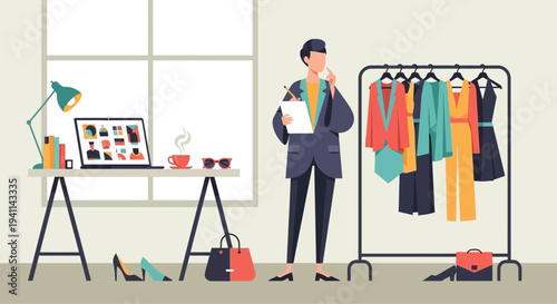 Fashion Designer at Work Conceptual Illustration of Style and Creativity.
