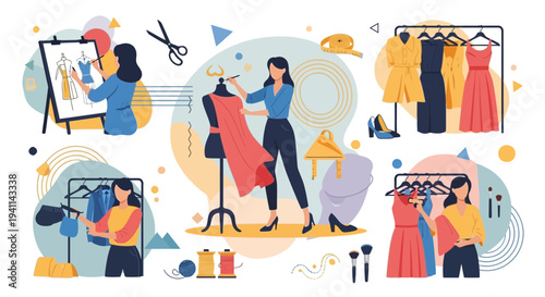 Fashion Designer at Work Creating and Styling Outfits.