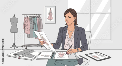 Fashion Designer at Work Sketching and Planning Designs.