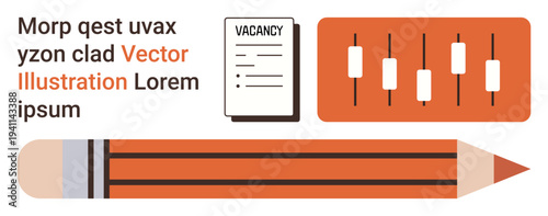 Employment, job search, recruitment, career planning, vacancy, workflow. A document labeled vacancy, a pencil and a data chart. Employment and recruitment concept