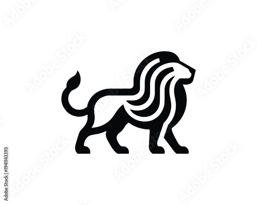 Stylized Lion Logo Walking Profile View Abstract Geometric Minimalist Art