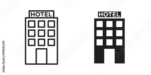 hotel icon black, line, flat vector, isolated illustration.