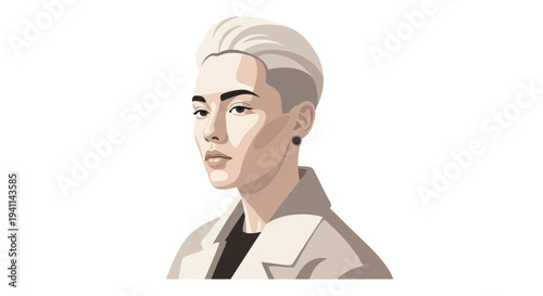Stylish vector portrait of a young person with platinum blonde hair.