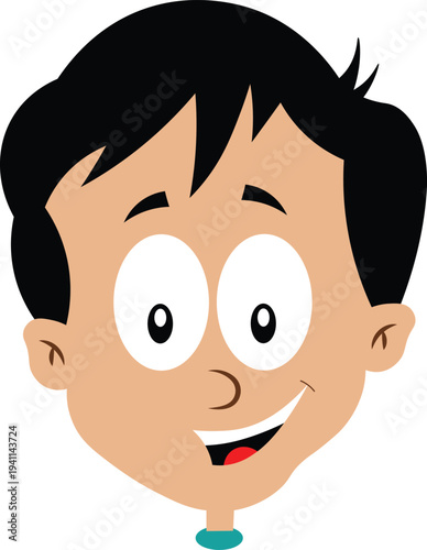 Cheerful Cartoon Boy's Face with Big Eyes and Wide Smile
