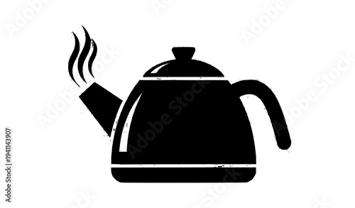 Tea kettle silhouette with steam vector icon for kitchen beverage symbol
