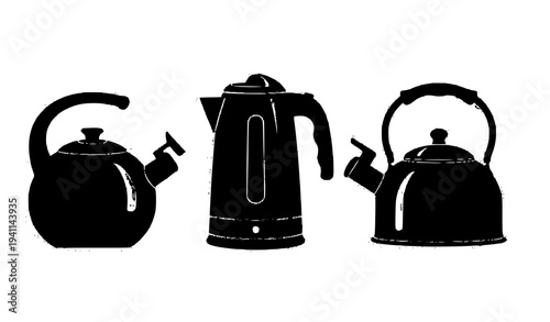 Tea kettle silhouette vector set kitchen teapot icons collection isolated on white