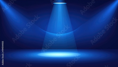 Deep blue abstract background with three spotlight beams directed downward illuminating the center, creating shadows