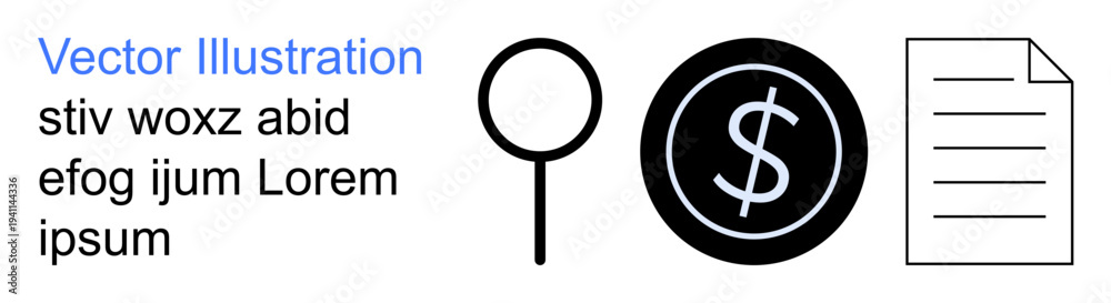 Obraz premium Business analysis, financial management, research, project documentation, digital economy, transaction verification. Magnifying glass, dollar symbol and document . Business analysis and financial
